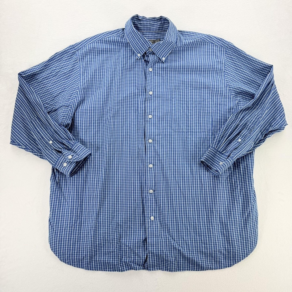 Oak Hill Shirt Mens 18.5 34/35 Blue Gingham Big Tall Non Iron Button Down Dress